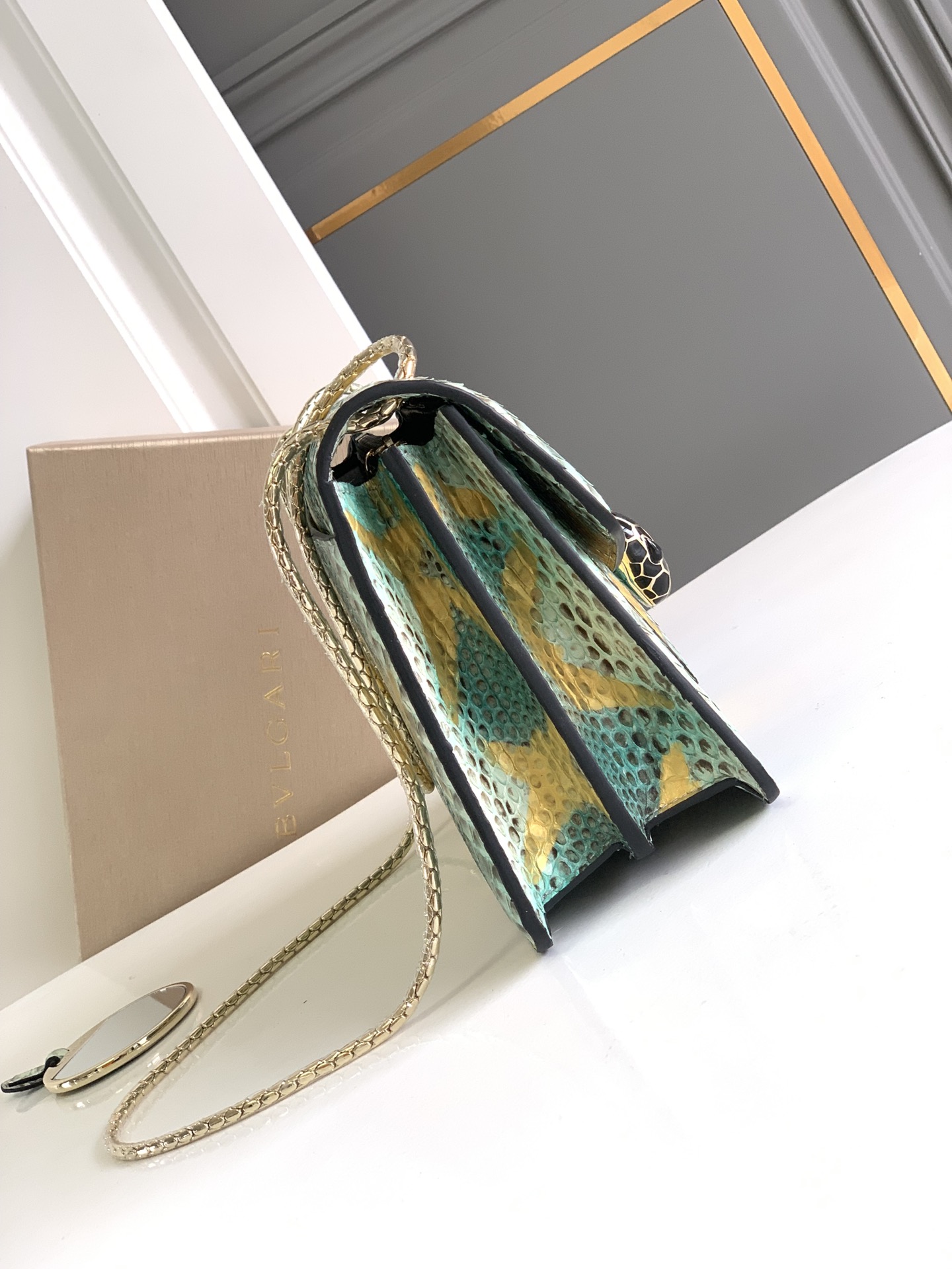 Bvlgari Serpenti Forever Medium Crossbody Bag in Yellow/Green Python Skin 